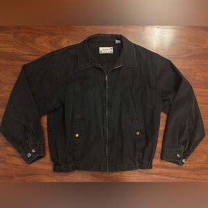 Men’s / Unisex 90s Black Linen Cotton Zip Utility Jacket
